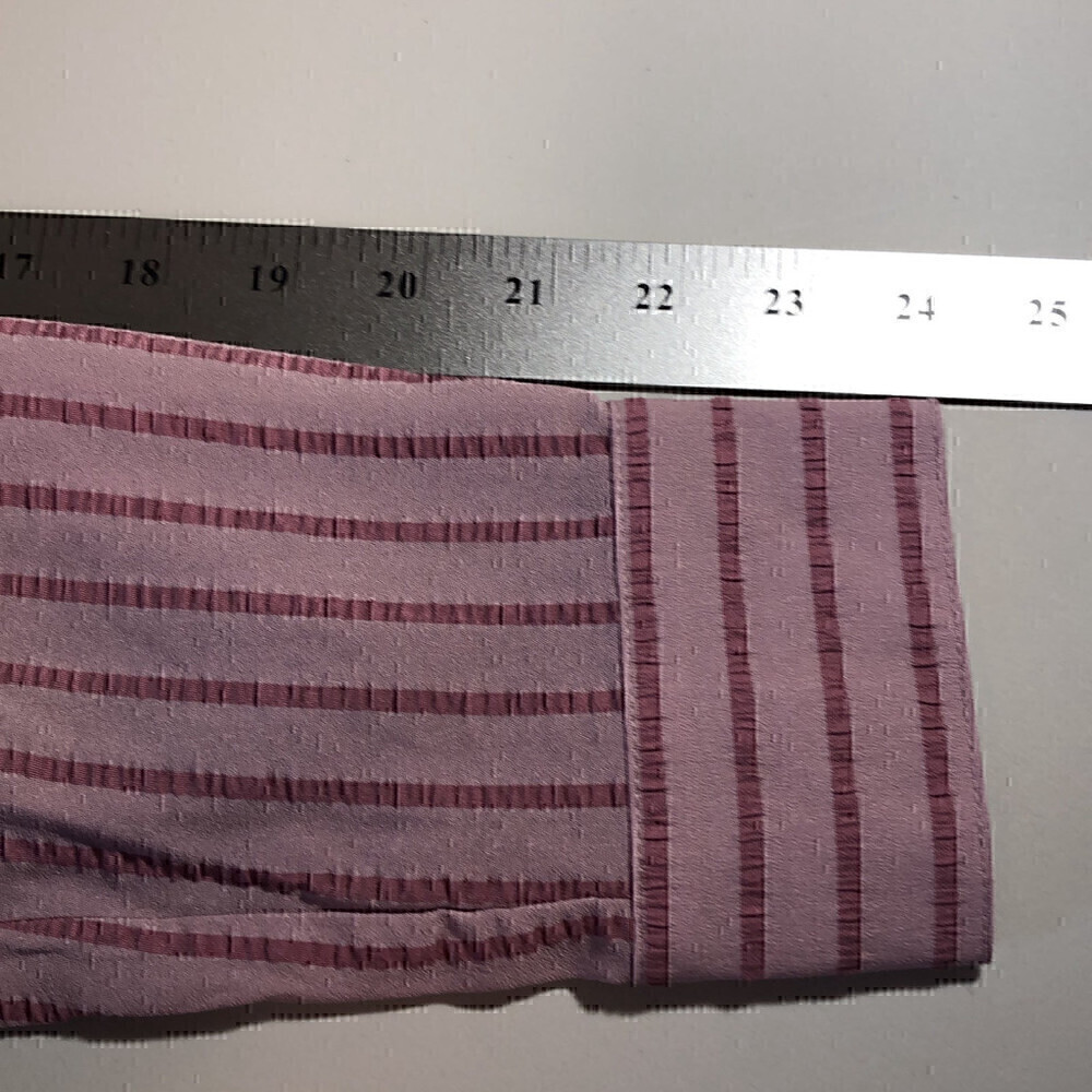 BCBG Maxazria Pink and Mauve Striped Blouse Faux wrap V Neck high-lo Size Small - Picture 11 of 12